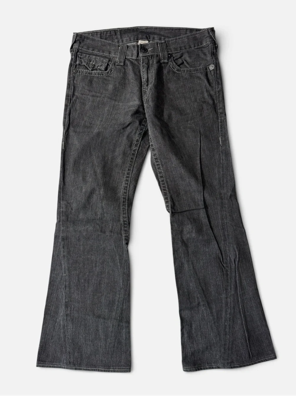 True Religion mens 34x32 black bootcut flare Y2K denim jeans EUC